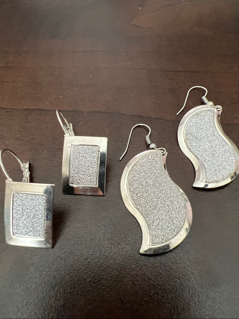 Silver Glitter Drop Earrings Set – Women's Fashion Jewelry set of 2